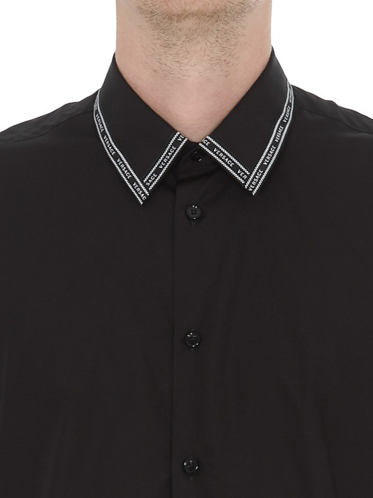 Shirts Versace - Logo detailed collar black shirt - A81521A230231A008