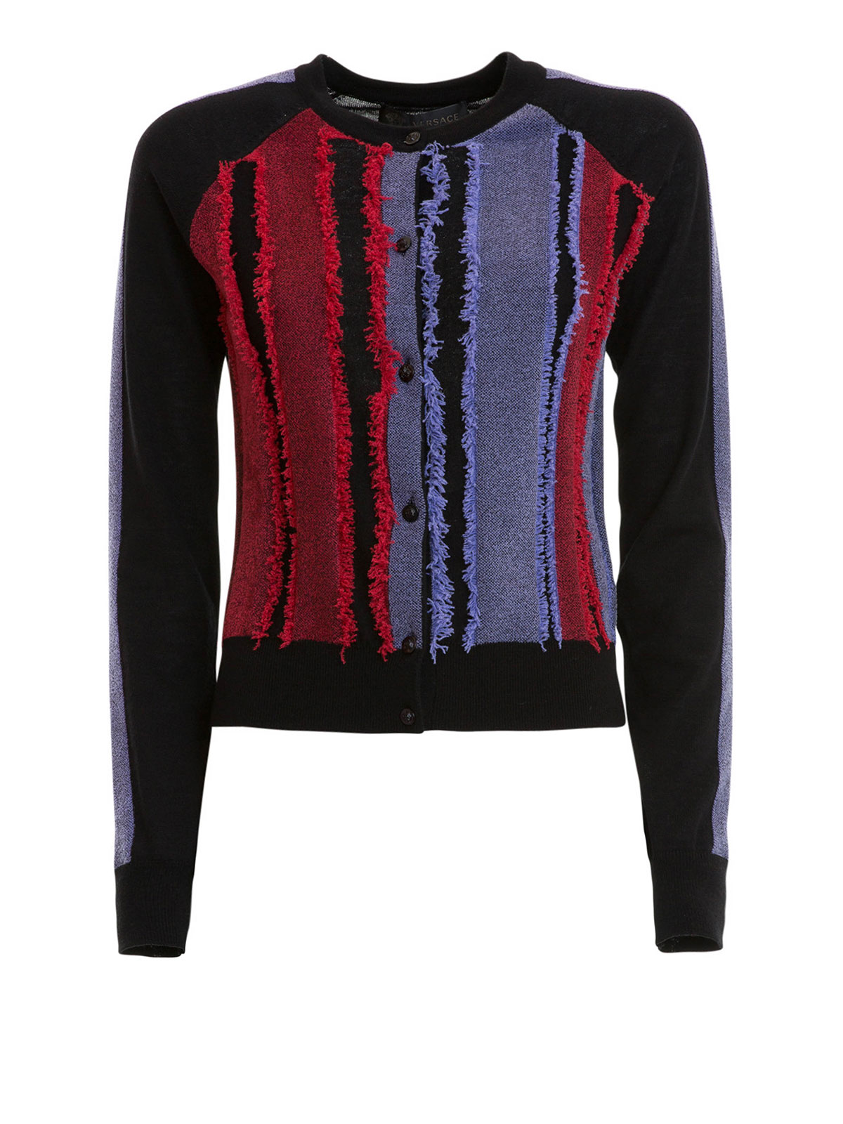 Fringed inserts wool blend cardigan  by Versace  cardigans  