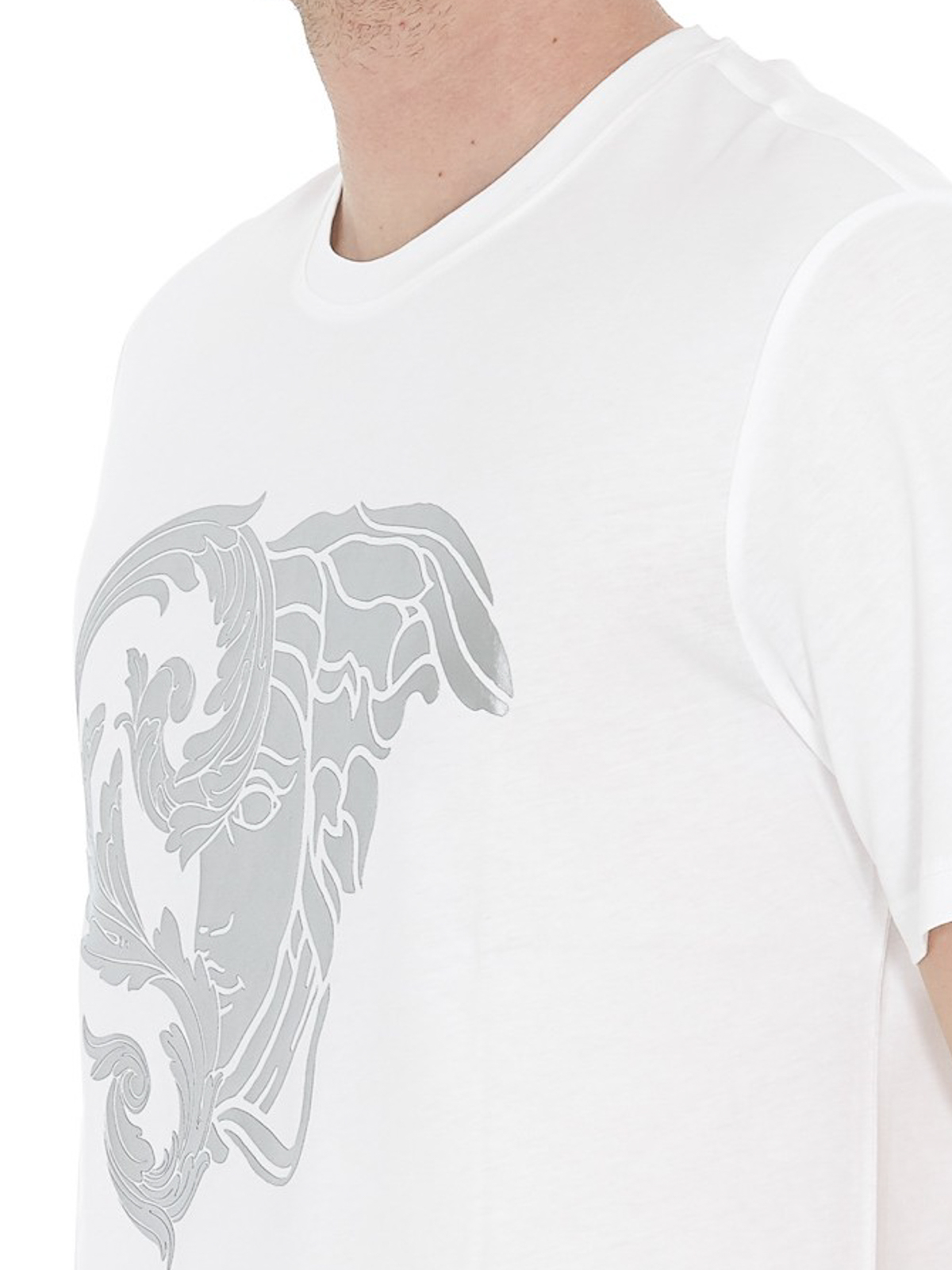 Haarvaten Aap Laatste T-shirts Versace Collection - Silver Medusa head print white cotton T-shirt  - V800683RVJ00612V7001