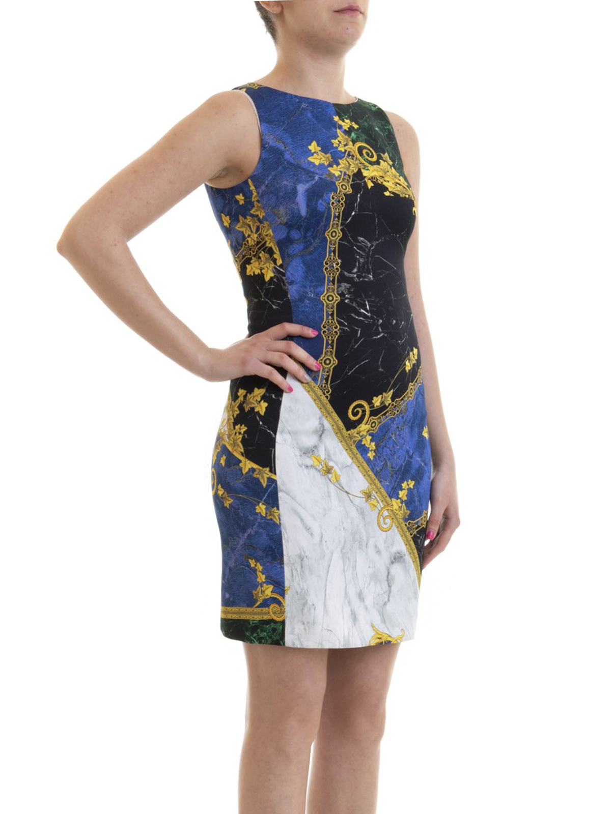 Baroque print sleeveless dress 