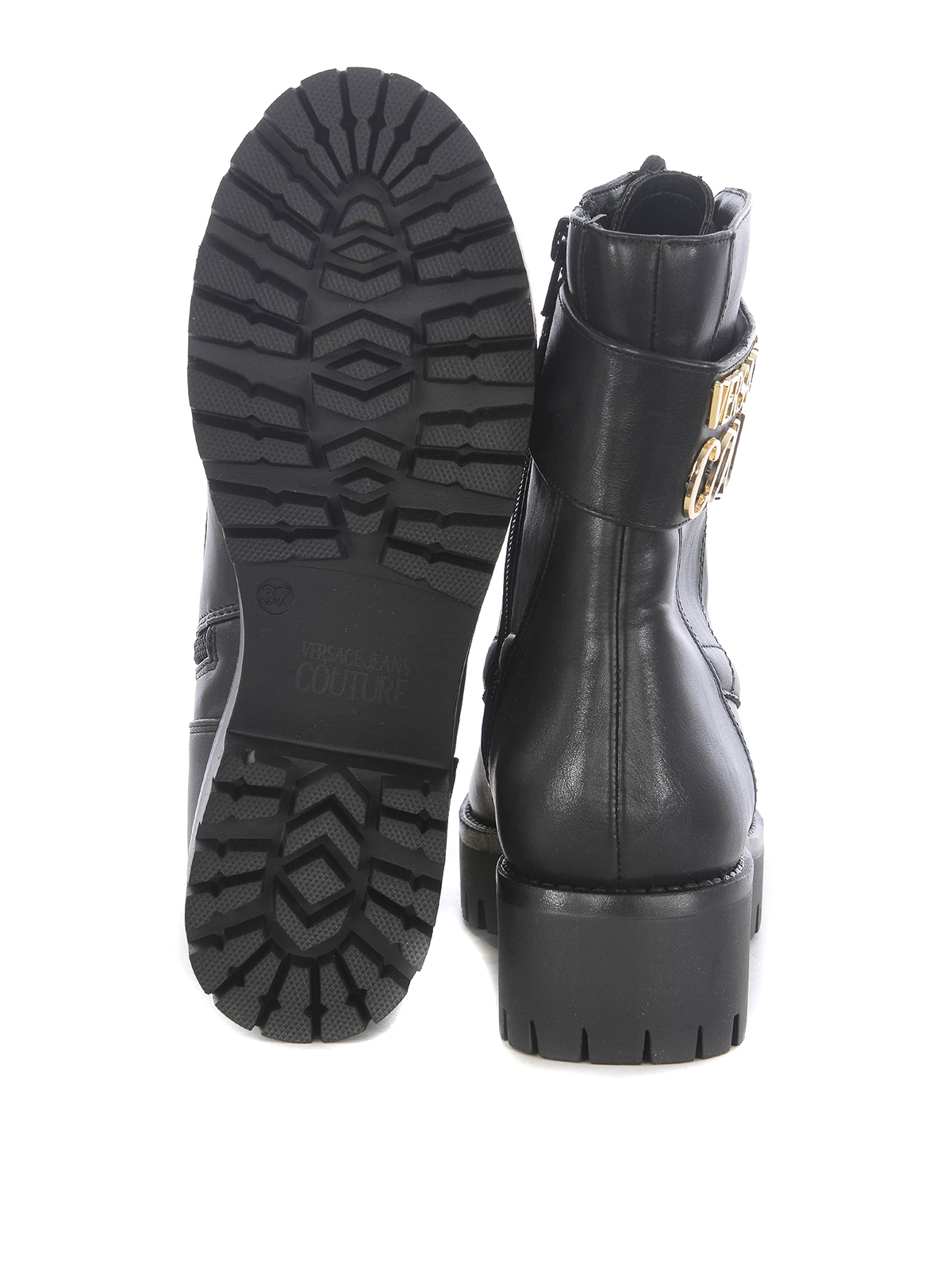 Veroveraar Groet Rubber Ankle boots Versace Jeans Couture - Gold-tone logo faux leather ankle boots  - E0VUBS3271255899