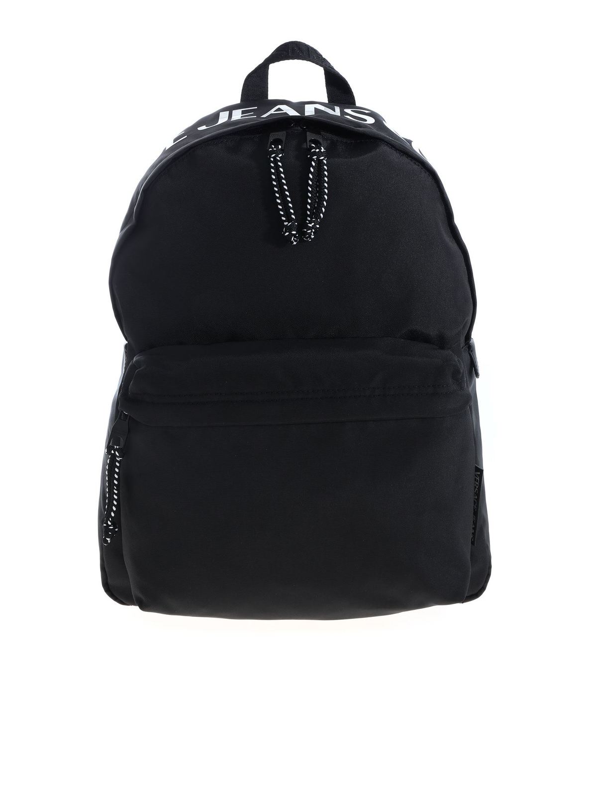 VERSACE JEANS COUTURE BACKPACK IN BLACK WITH WHITE LOGO PRINT