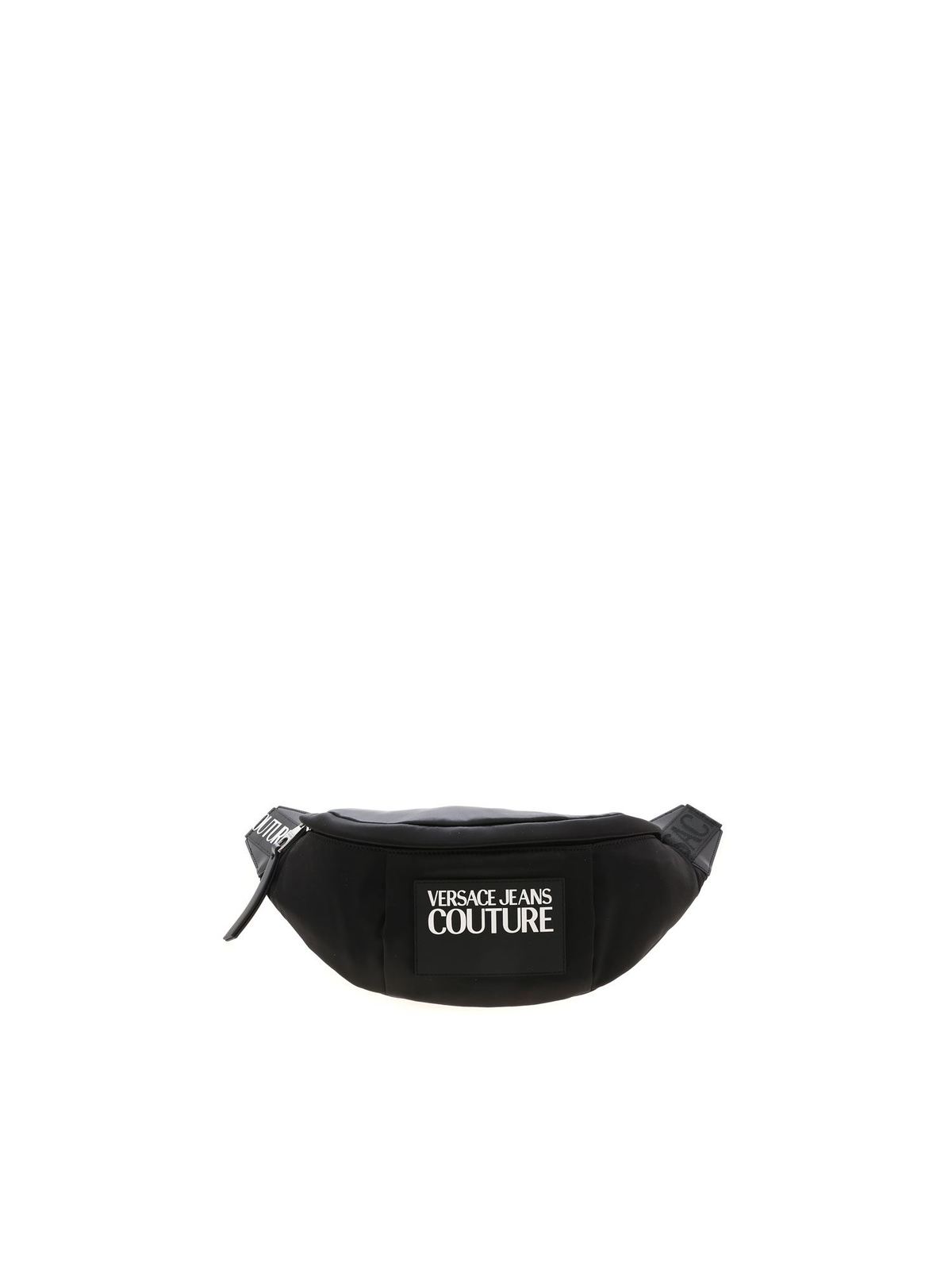 VERSACE JEANS COUTURE TAG LOGO BELT BAG IN BLACK