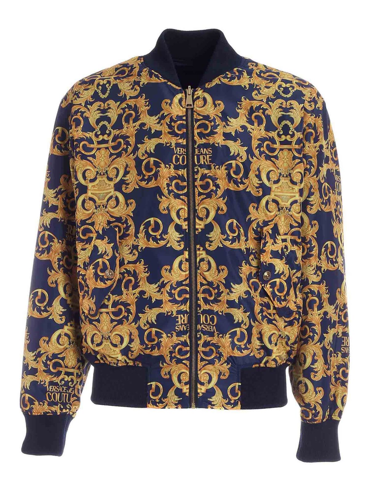Bombers Versace Jeans Couture - Logo Baroque print bomber jacket in blu ...