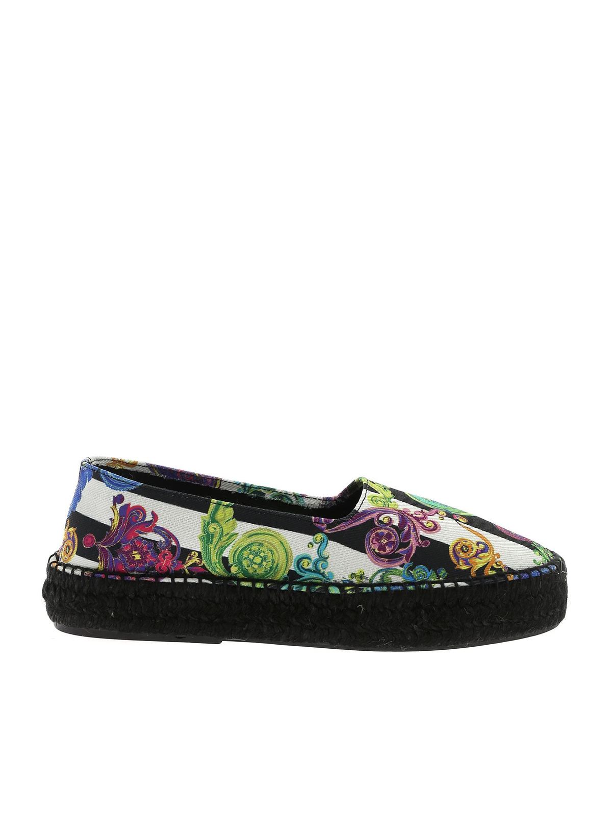 VERSACE JEANS COUTURE PRINTED ESPADRILLES IN BLACK AND WHITE