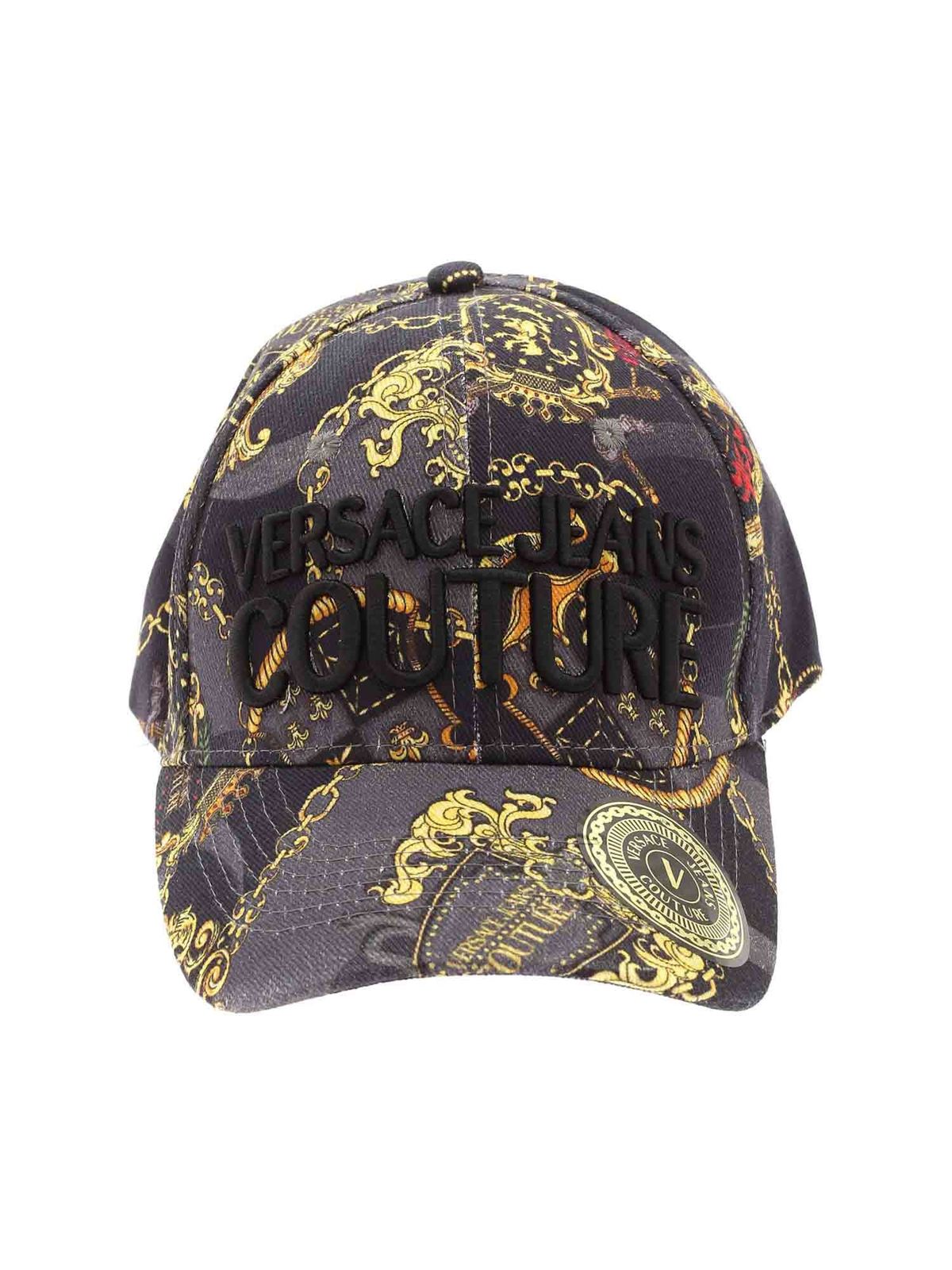 White for Men Versace Jeans Couture Baroque Cotton Print Baseball Cap in Black Mens Hats Versace Jeans Couture Hats 