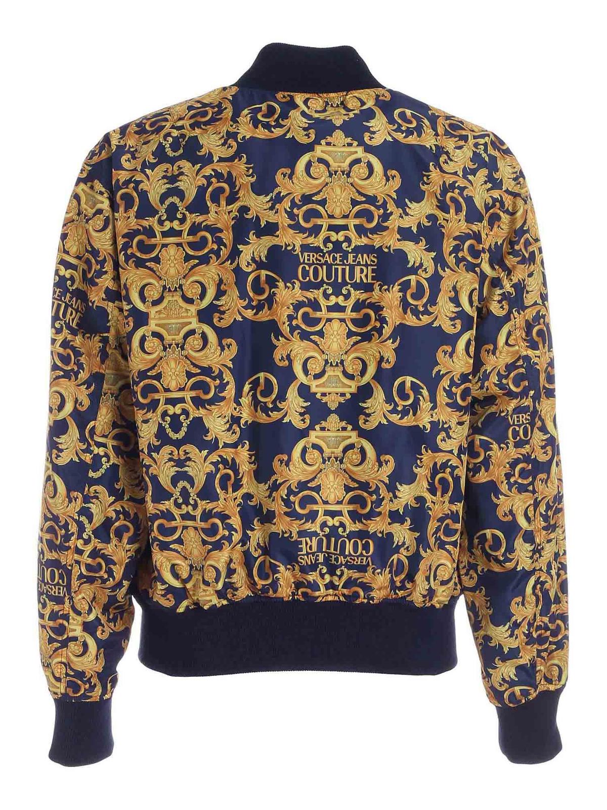 Bombers Versace Jeans Couture - Logo Baroque print bomber jacket in blu ...