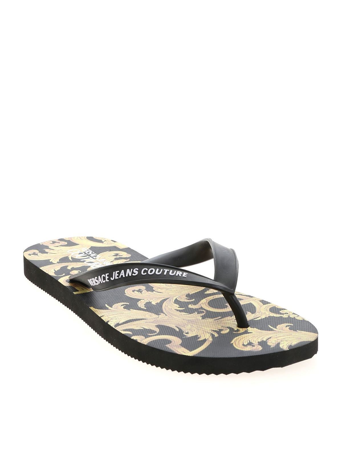 Flip flops Versace Jeans Couture - Baroque print slippers in black ...