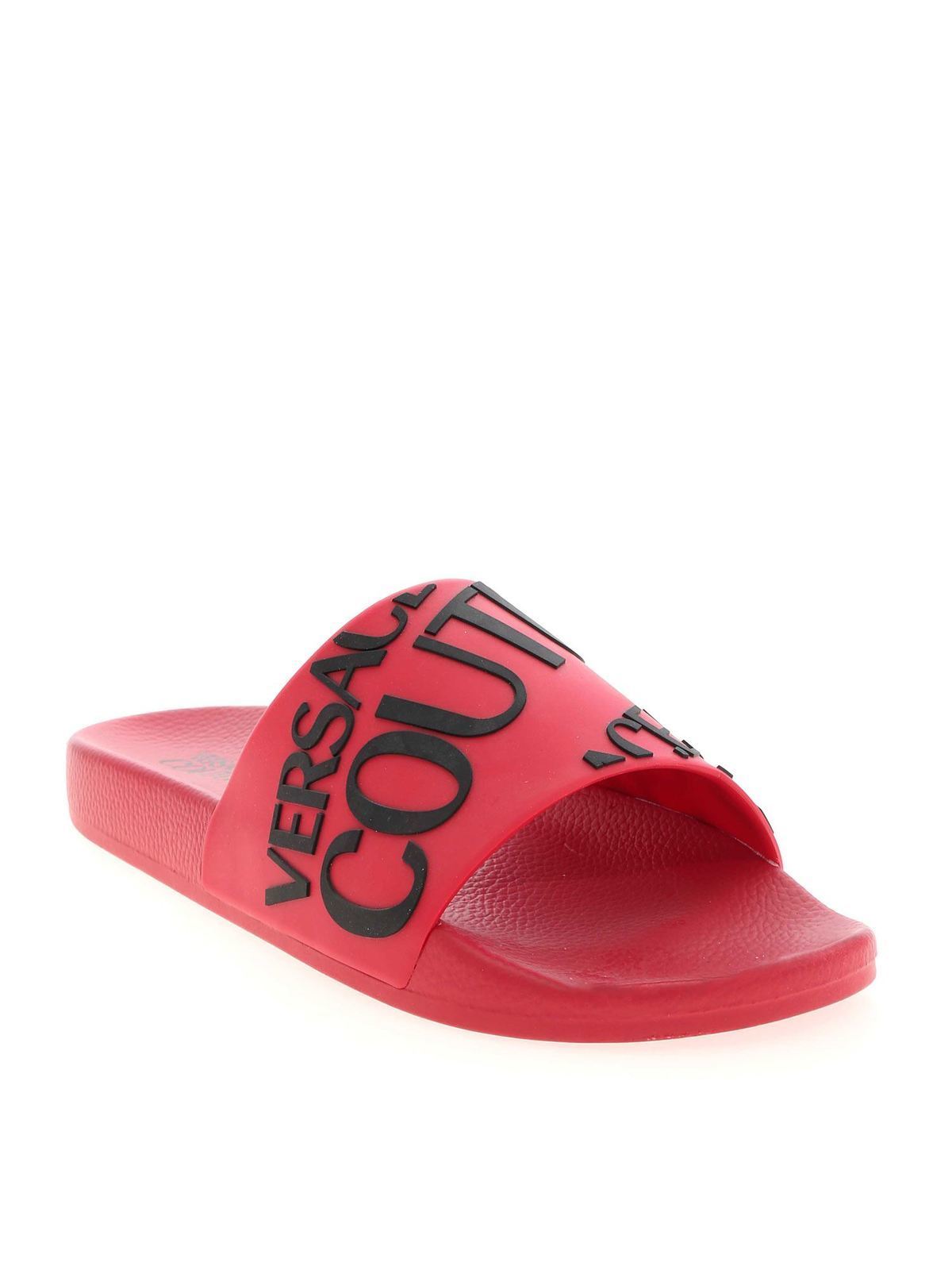 Flip flops Versace Jeans Couture - Lettering logo slippers in red ...