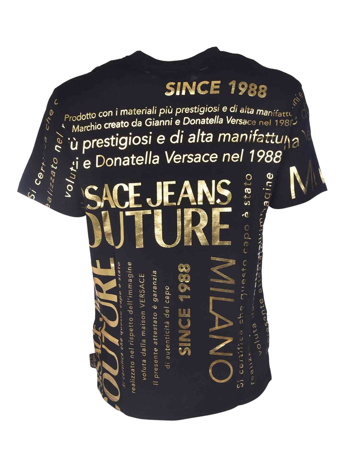 Versace Jeans Couture Printed T Shirt In Black And Gold Color T Shirts gza7tlk42
