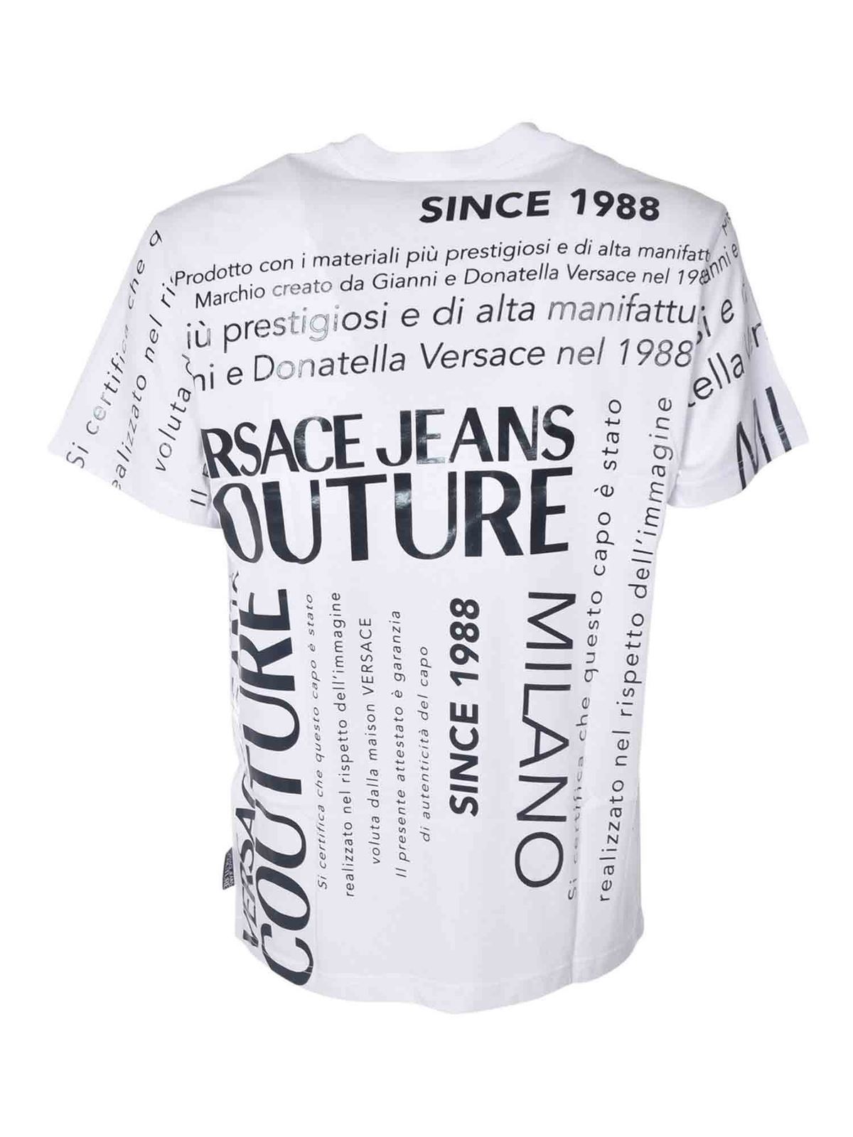 Versace Jeans Couture T Shirt With All Over Logo Print In White T Shirts gza7tl