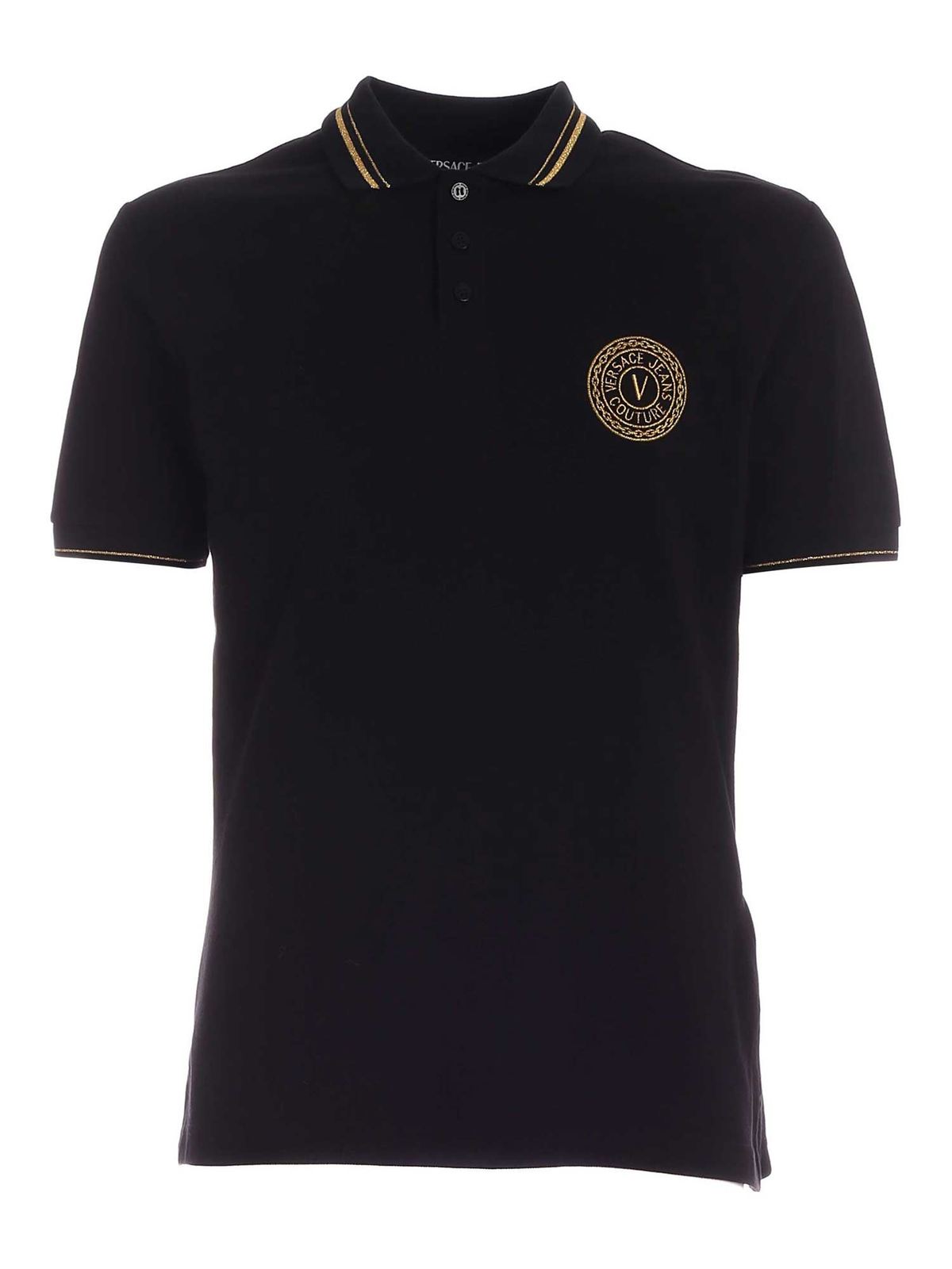 Versace Jeans Couture - V-emblem embroidery polo shirt in black - polo ...