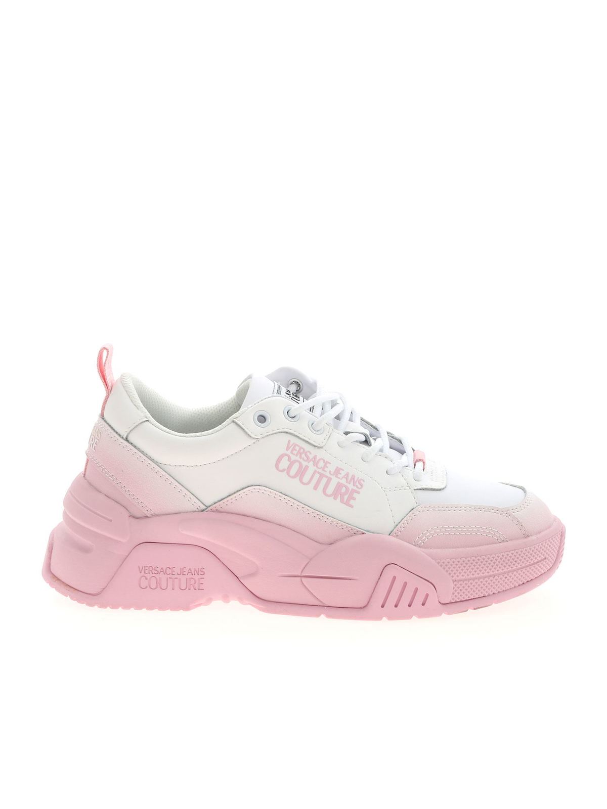 pink and white versace sneakers