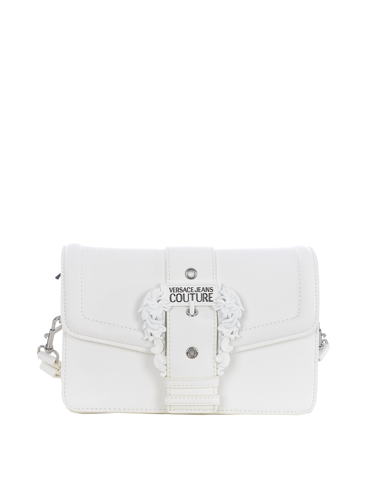Versace Jeans Couture Baroque Buckle Faux Leather Bag In White
