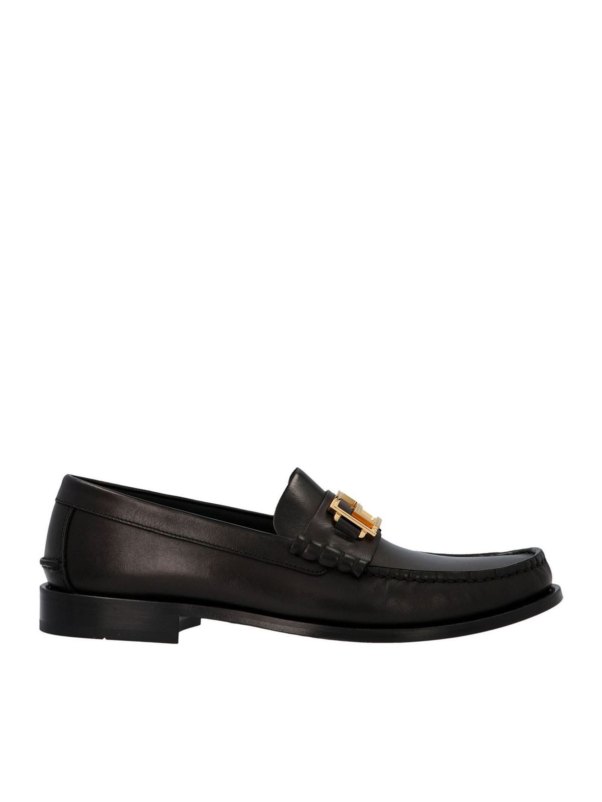 Versace - Gold logo loafers in black - Loafers & Slippers ...