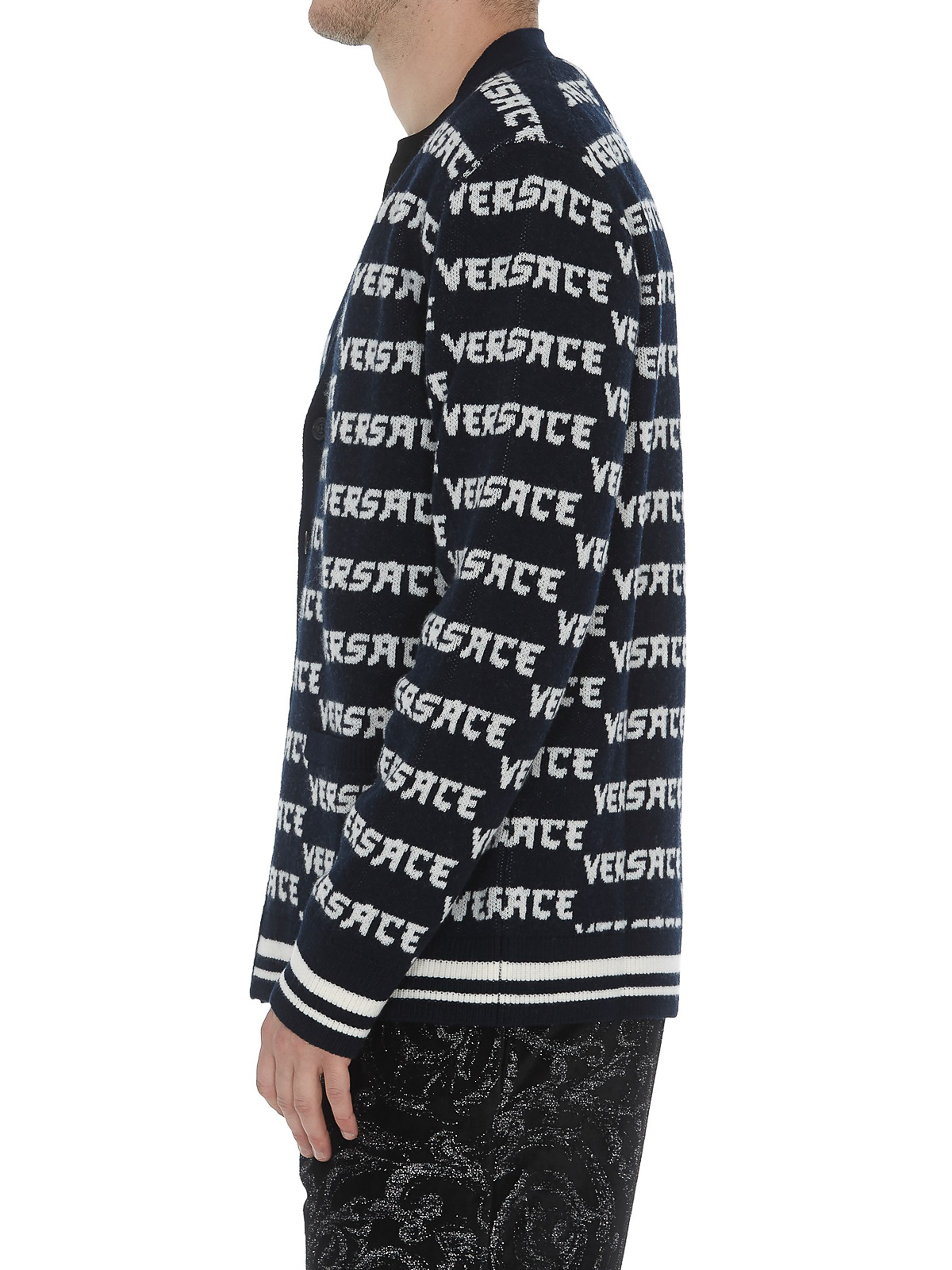 Cardigans Versace - Logo and striped edges detail wool cardigan 