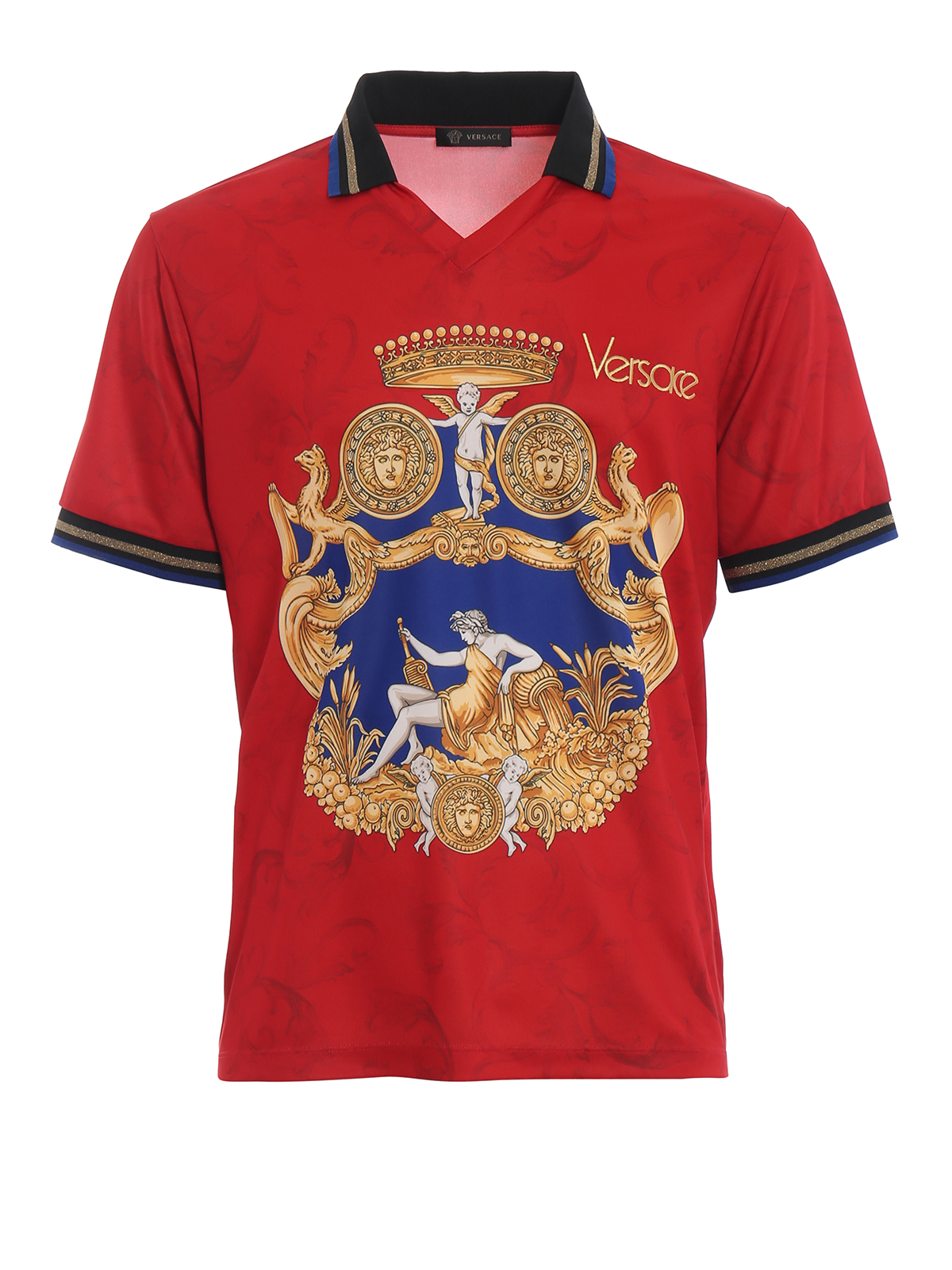 Versace - Blason Barocco print red cady polo shirt - polo shirts ...