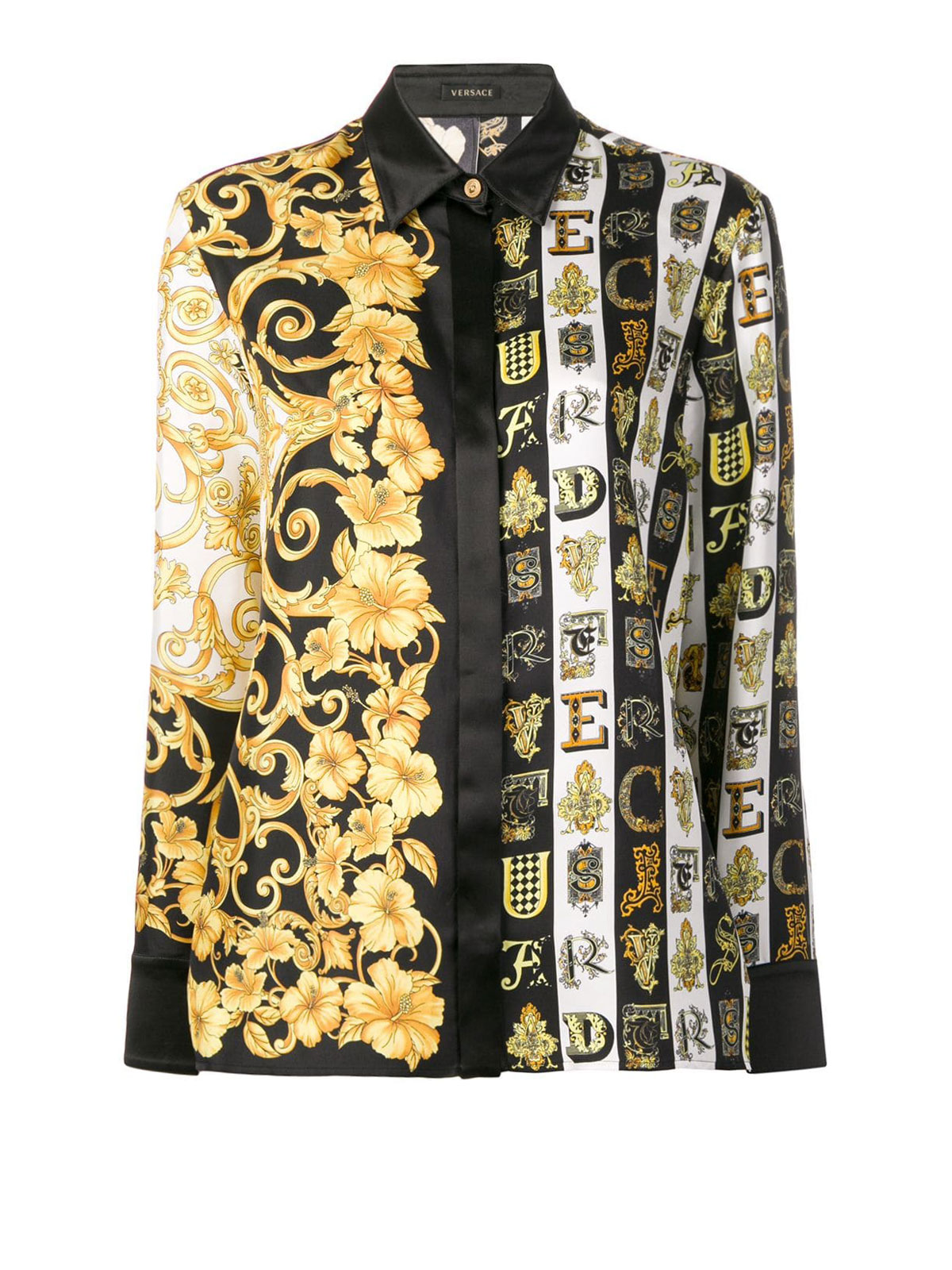 Shirts Versace - Gold Hibiscus and Zeus print silk shirt ...
