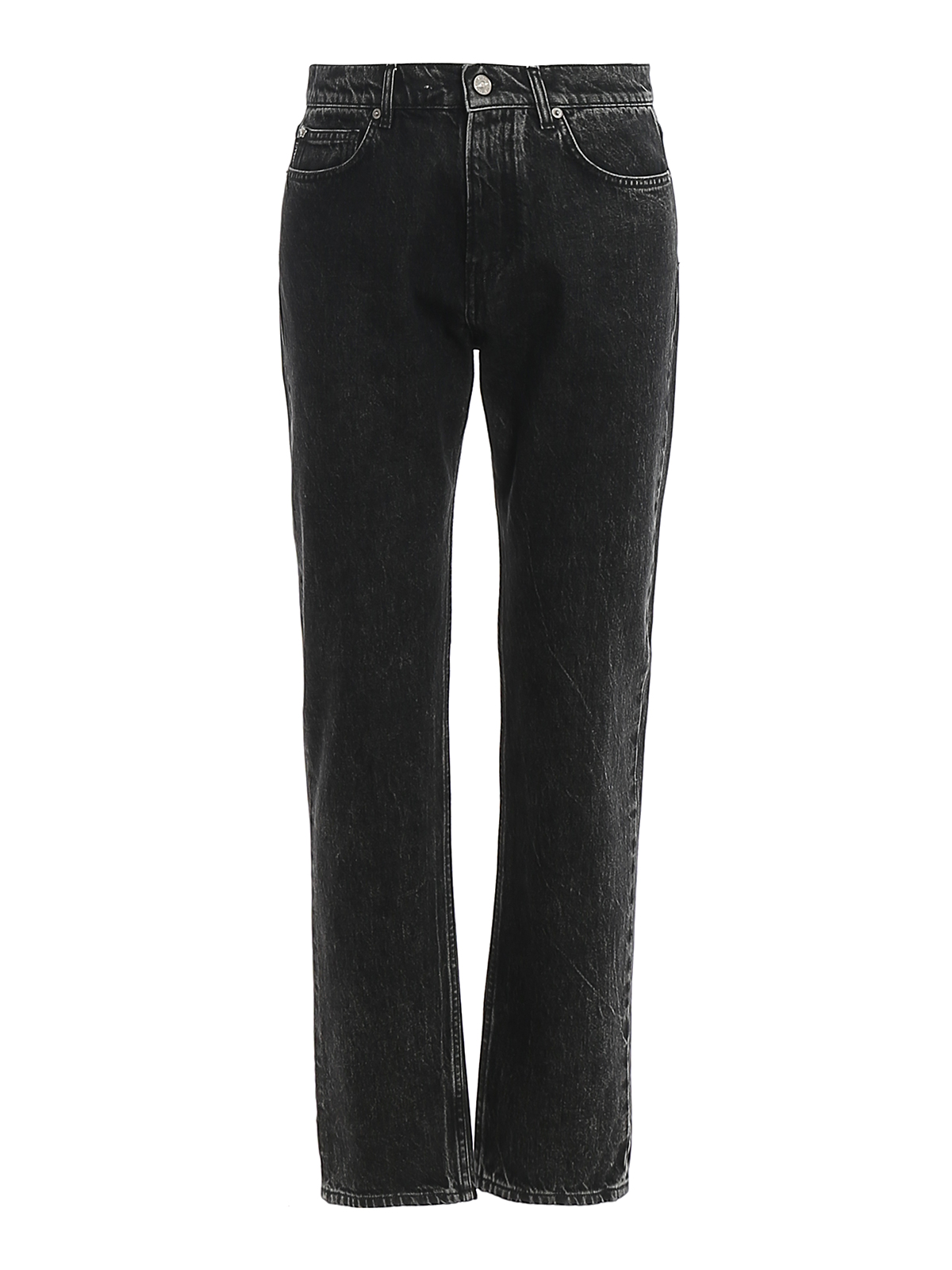 Versace Leather Patch Jeans In Black