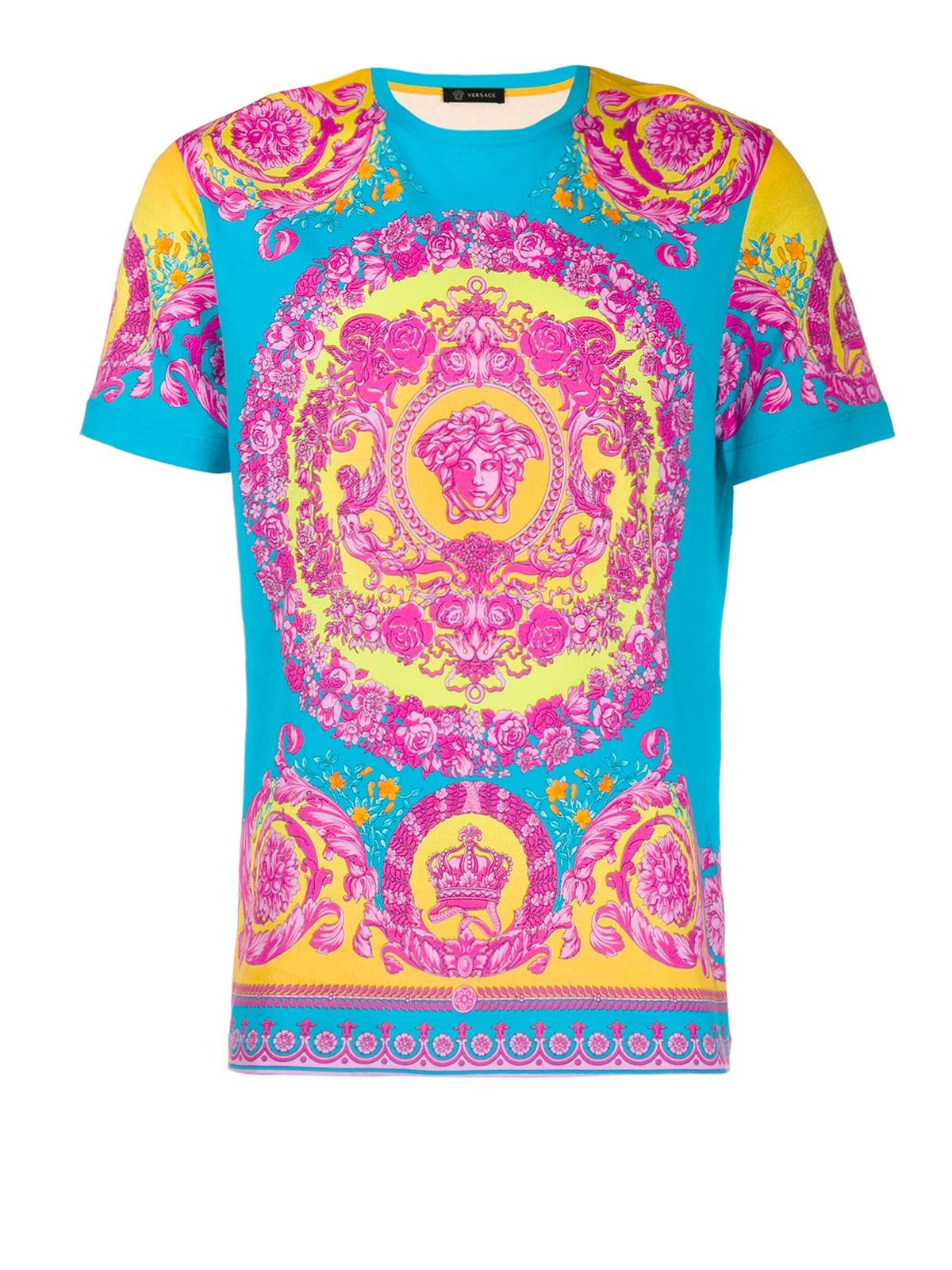 De onze zonlicht tweeling T-shirts Versace - Fluo Barocco print cotton T-shirt - A77276A230817A785