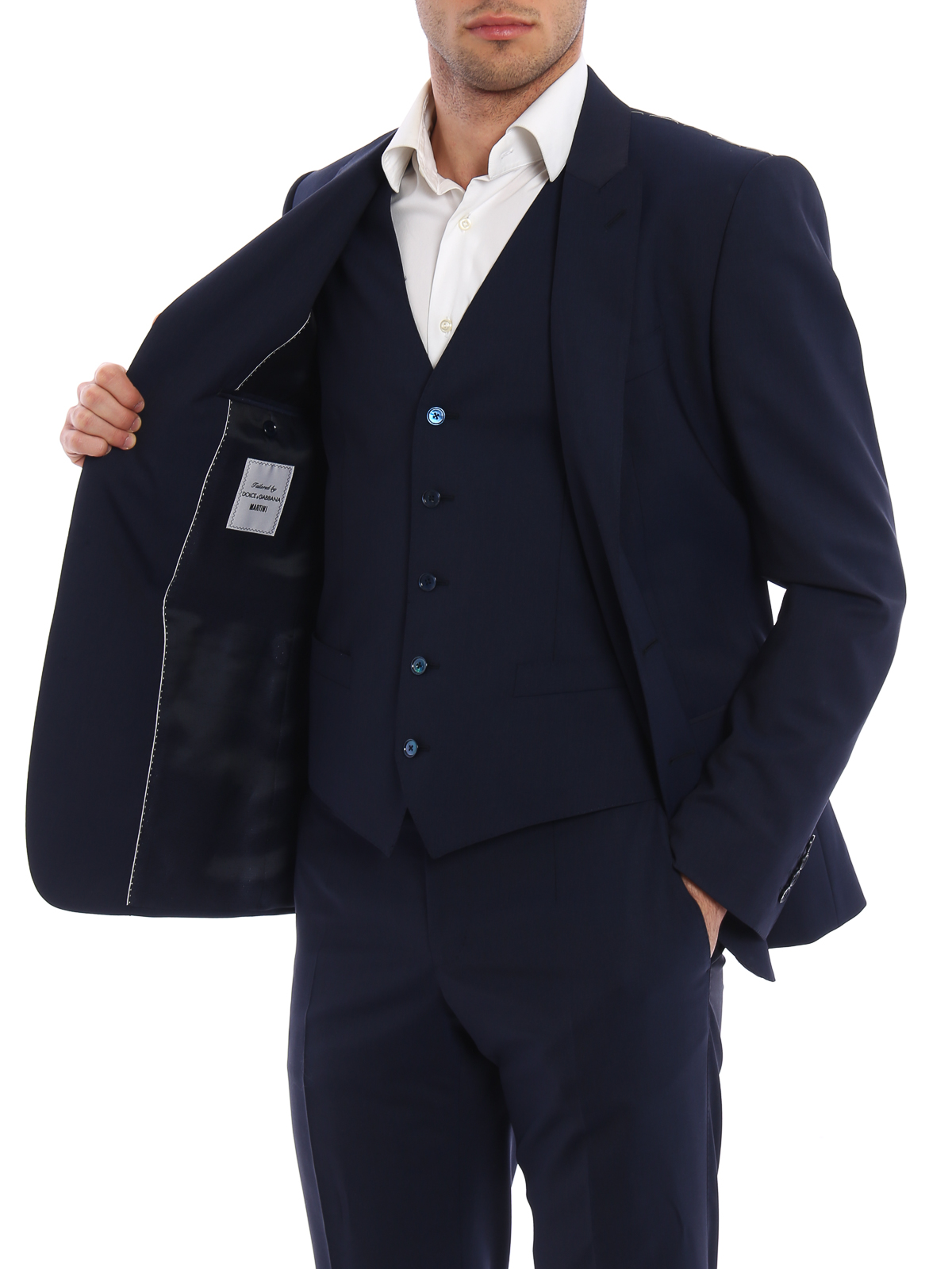 Herren Bekleidung Anzüge Zweiteilige Anzüge Dolce & Gabbana Wolle Anzug mit Satinbesatz in Blau für Herren 