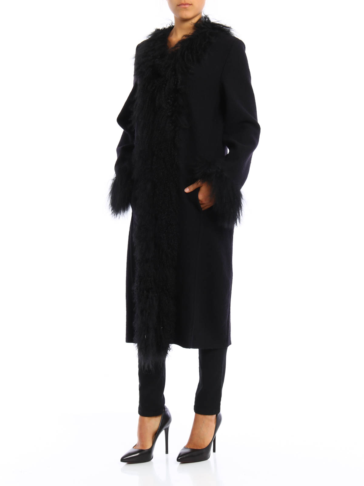 Dondup - Vivianne Mongolian fur trimmed coat - long coats - J961JS117D999