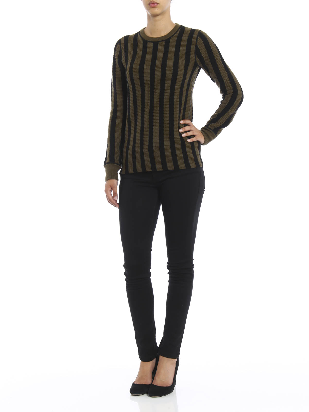 Waffle knit striped wool sweater 