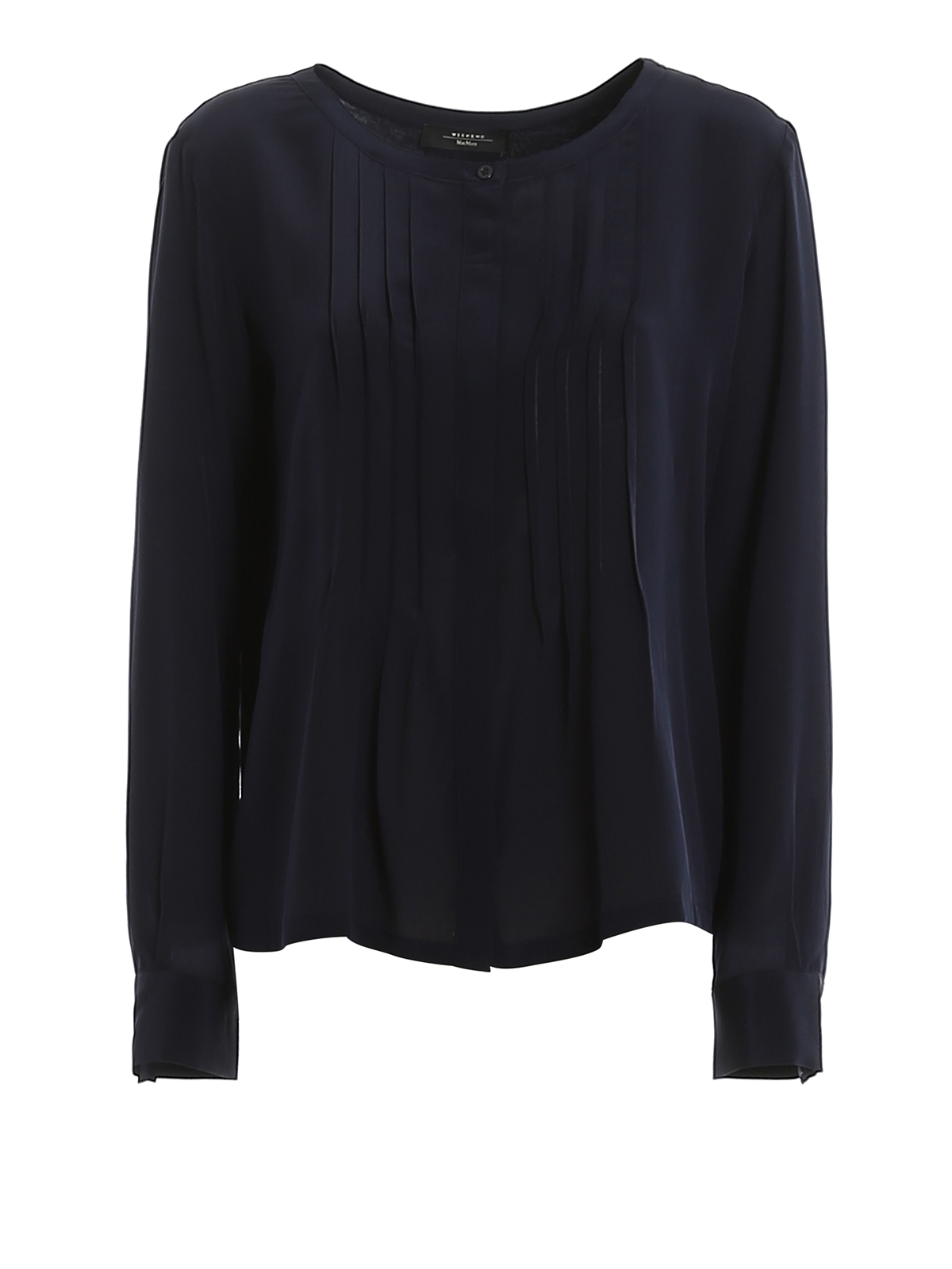 Weekend Max Mara Otranto Jersey And Silk Shirt In Dark Blue | ModeSens