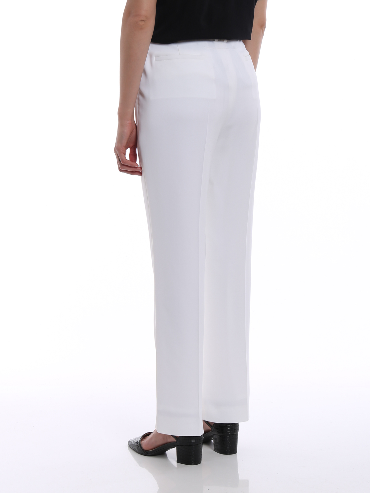 white stretch trousers