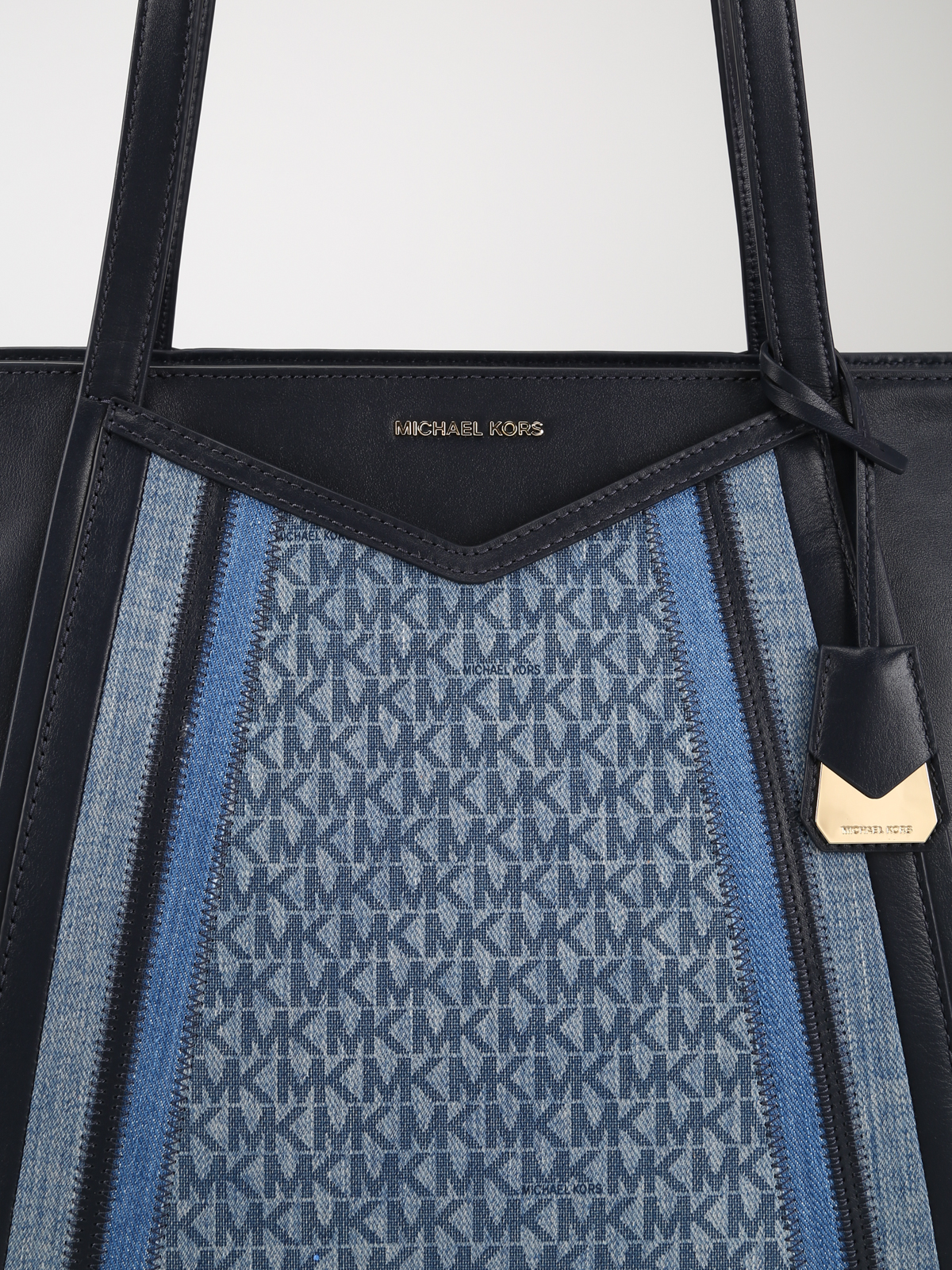whitney large denim logo and leather tote