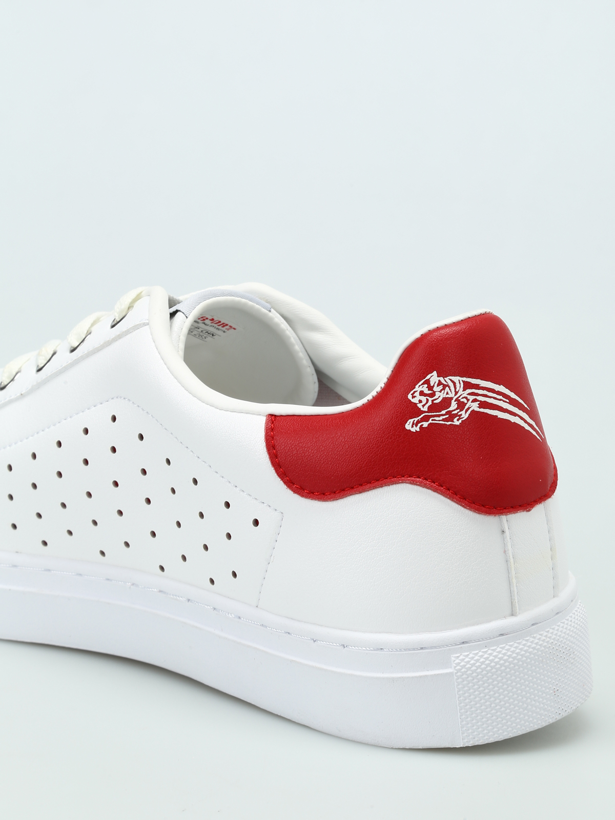 white trainers with red back
