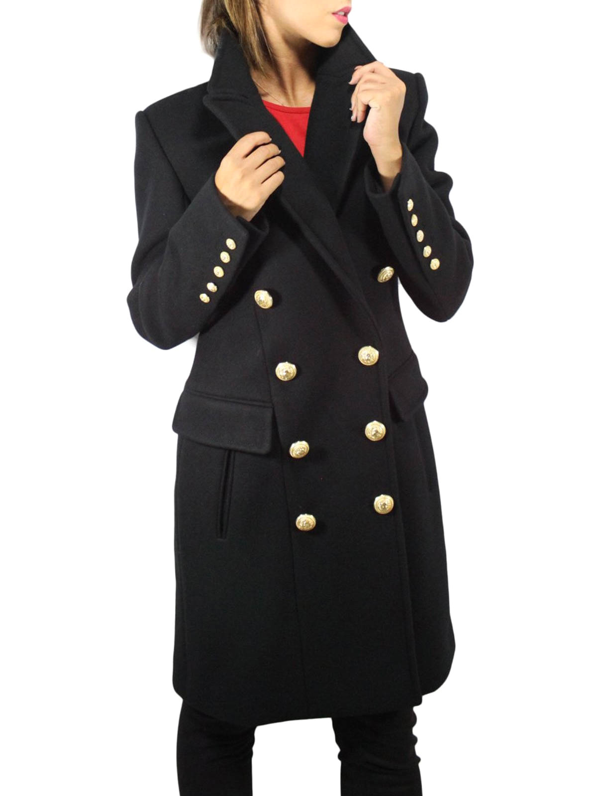 Coat di Balmain in Nero Donna Abbigliamento da Cappotti da Cappotti lunghi e invernali 