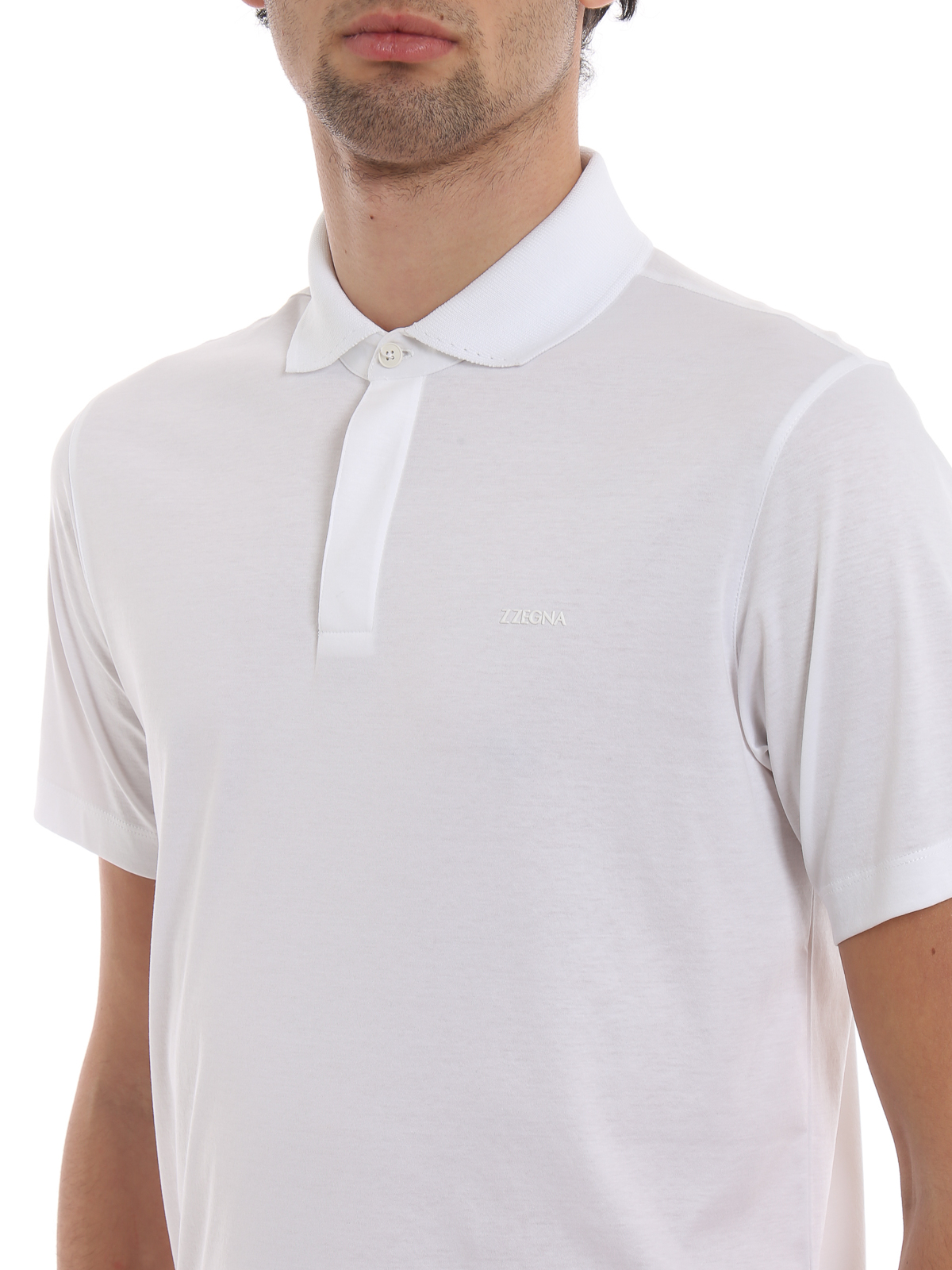 White cotton jersey polo shirt 