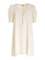 Abito con perline sullo scollo bianco