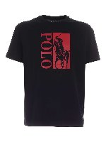 T-shirt nera con stampa logo rossa