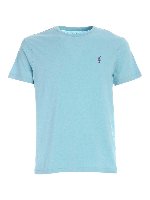 T-shirt azzurra melange con logo viola