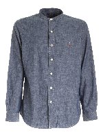 Camicia con collo alla coreana blu