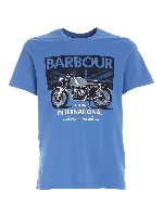 T-shirt azzurra con stampa a contrasto