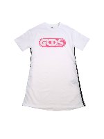 Abito bianco con logo fucsia