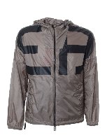 Giubbino beige con logo nero