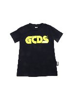 T-shirt blu con logo fluo