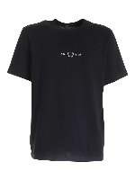 T-shirt nera con ricamo logo bianco