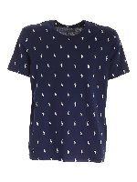 T-shirt blu con logo all-over