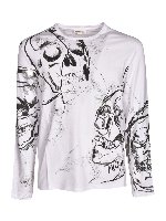 T-shirt in cotone con stampa teschi bianca