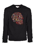 Felpa nera con ricamo teschio multicolor