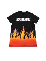 T-shirt stampa fiamme e logo