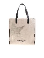 Shopper in canvas stampa stella color ecru