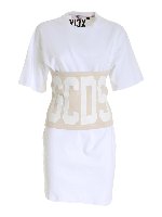 Abito bianco con dettaglio beige