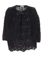 Blusa nera con ricamo all-over