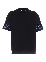 T-shirt nera con ricamo fiamme